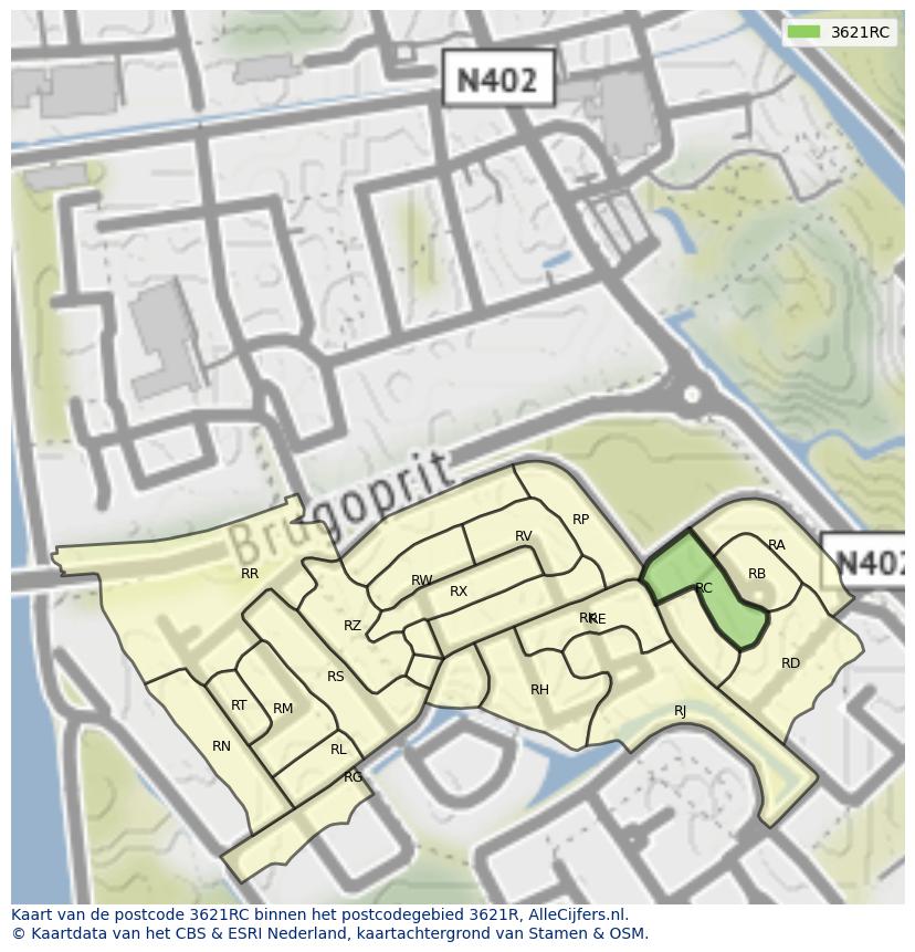 Afbeelding van het postcodegebied 3621 RC op de kaart.