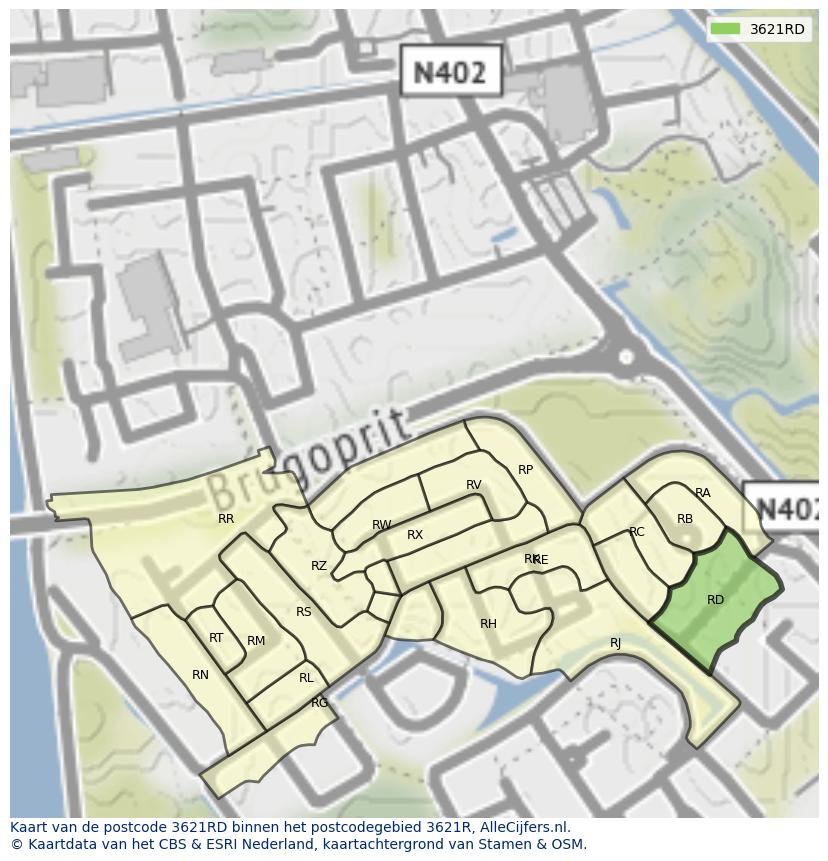 Afbeelding van het postcodegebied 3621 RD op de kaart.