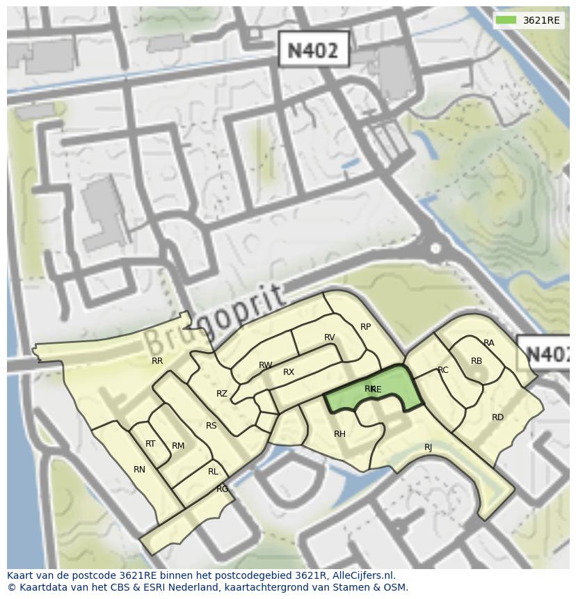 Afbeelding van het postcodegebied 3621 RE op de kaart.