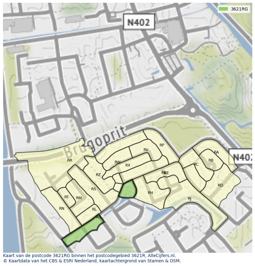 Afbeelding van het postcodegebied 3621 RG op de kaart.