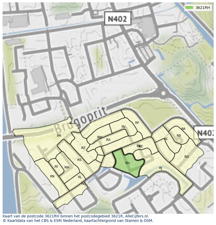 Afbeelding van het postcodegebied 3621 RH op de kaart.