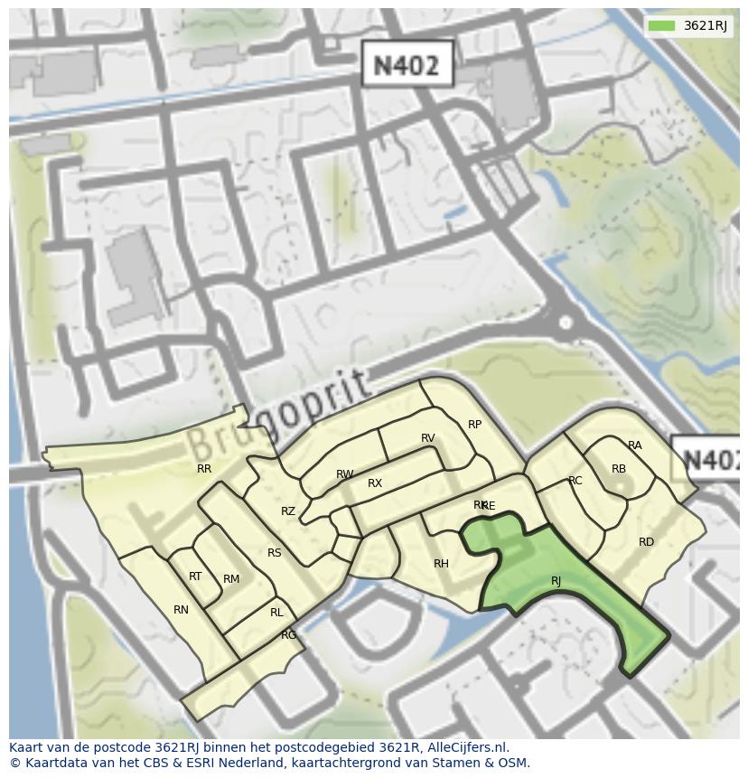 Afbeelding van het postcodegebied 3621 RJ op de kaart.