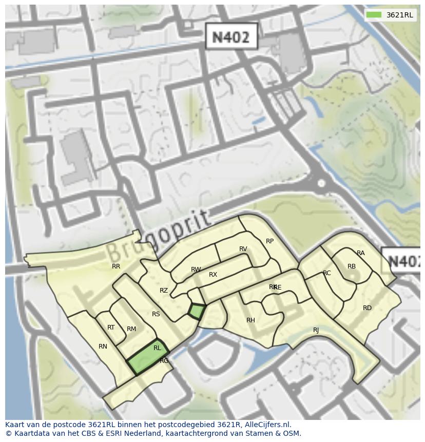 Afbeelding van het postcodegebied 3621 RL op de kaart.