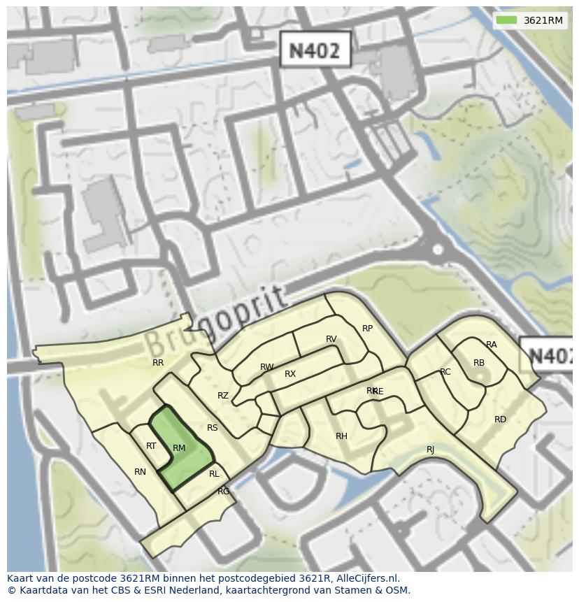 Afbeelding van het postcodegebied 3621 RM op de kaart.