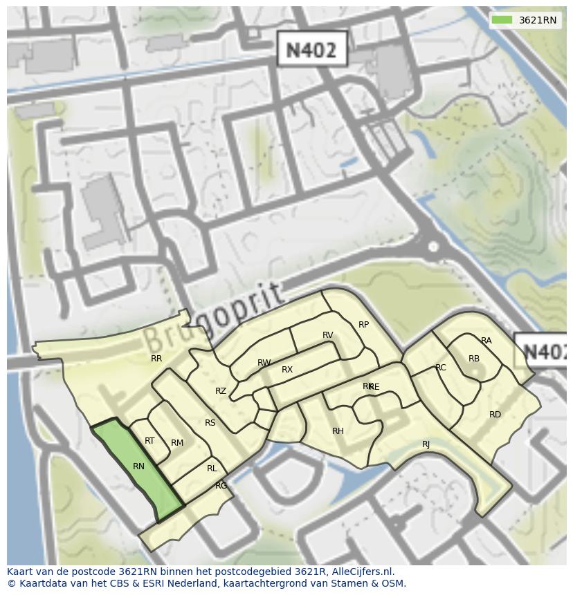 Afbeelding van het postcodegebied 3621 RN op de kaart.