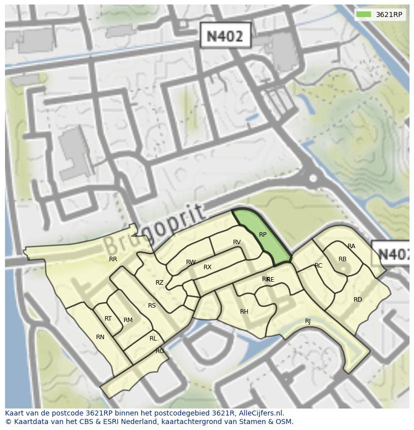 Afbeelding van het postcodegebied 3621 RP op de kaart.