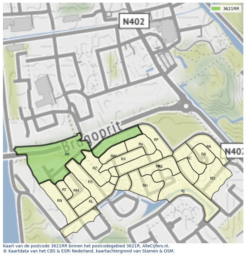 Afbeelding van het postcodegebied 3621 RR op de kaart.