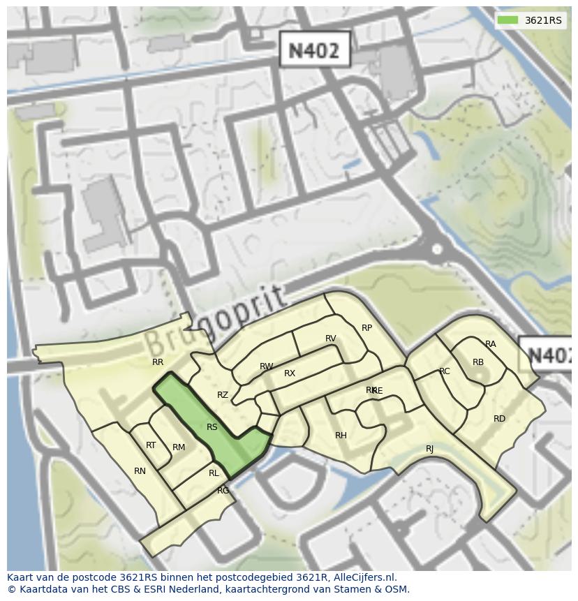 Afbeelding van het postcodegebied 3621 RS op de kaart.