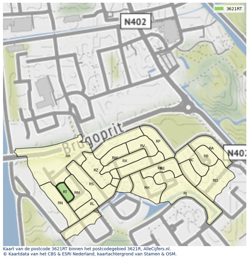 Afbeelding van het postcodegebied 3621 RT op de kaart.
