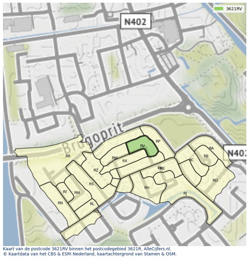 Afbeelding van het postcodegebied 3621 RV op de kaart.