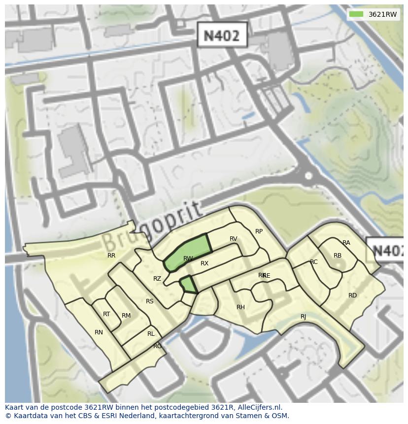Afbeelding van het postcodegebied 3621 RW op de kaart.