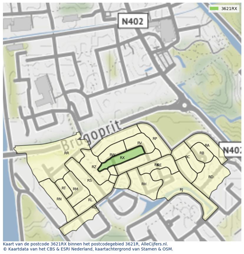 Afbeelding van het postcodegebied 3621 RX op de kaart.