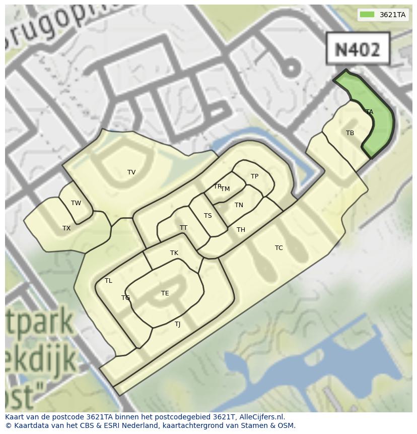 Afbeelding van het postcodegebied 3621 TA op de kaart.