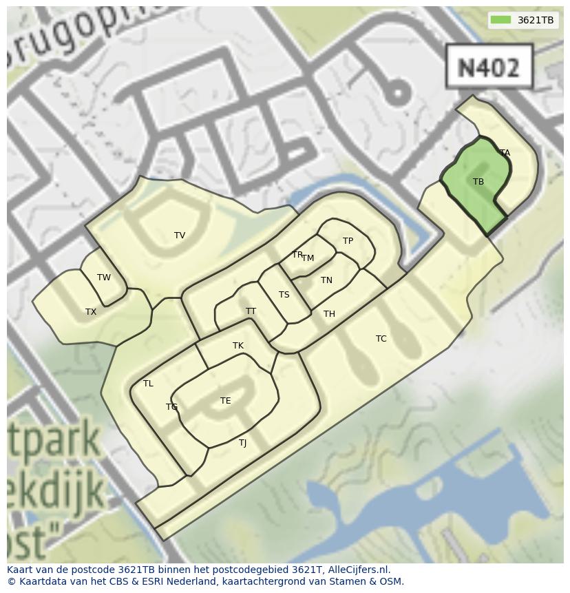 Afbeelding van het postcodegebied 3621 TB op de kaart.