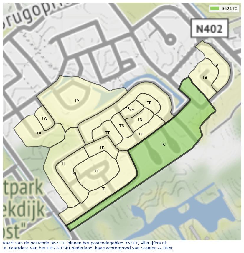 Afbeelding van het postcodegebied 3621 TC op de kaart.
