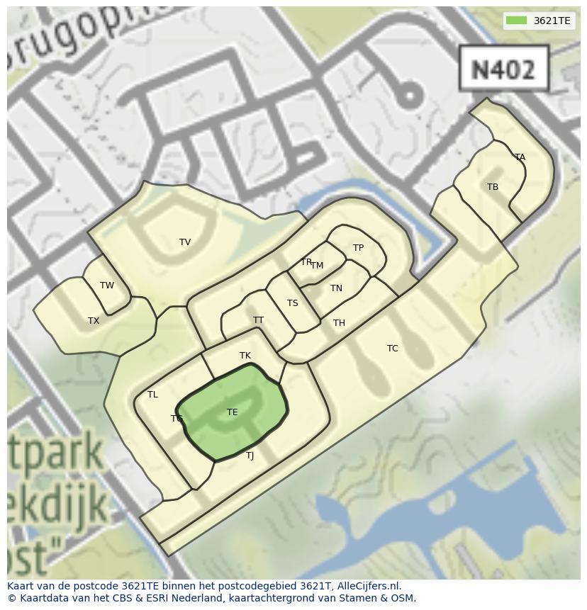 Afbeelding van het postcodegebied 3621 TE op de kaart.