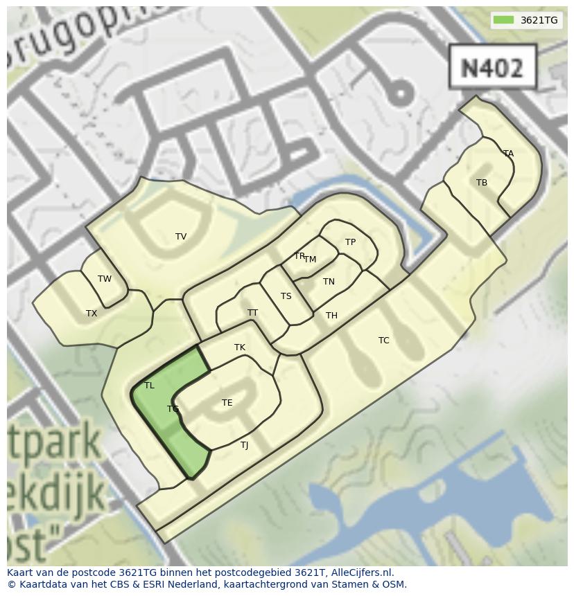 Afbeelding van het postcodegebied 3621 TG op de kaart.