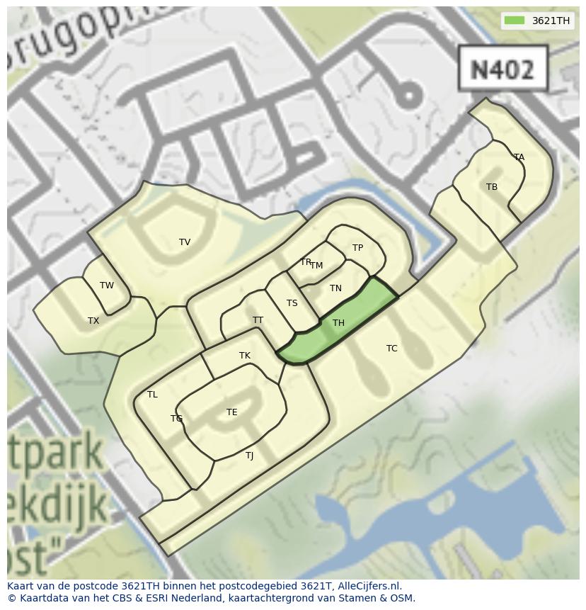 Afbeelding van het postcodegebied 3621 TH op de kaart.
