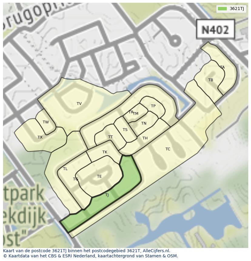 Afbeelding van het postcodegebied 3621 TJ op de kaart.