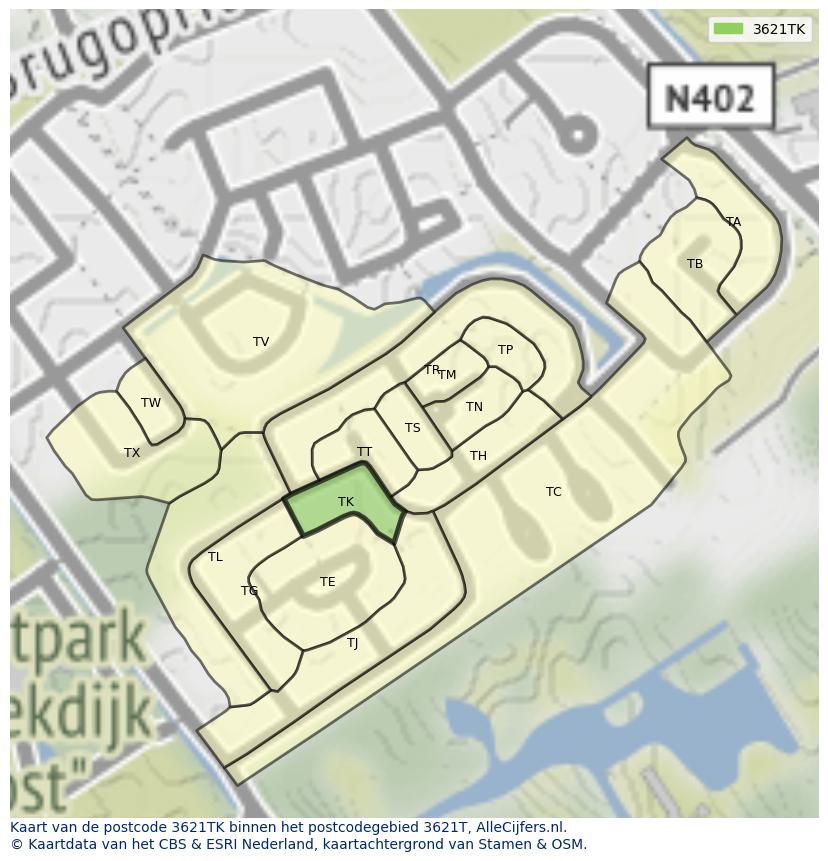 Afbeelding van het postcodegebied 3621 TK op de kaart.