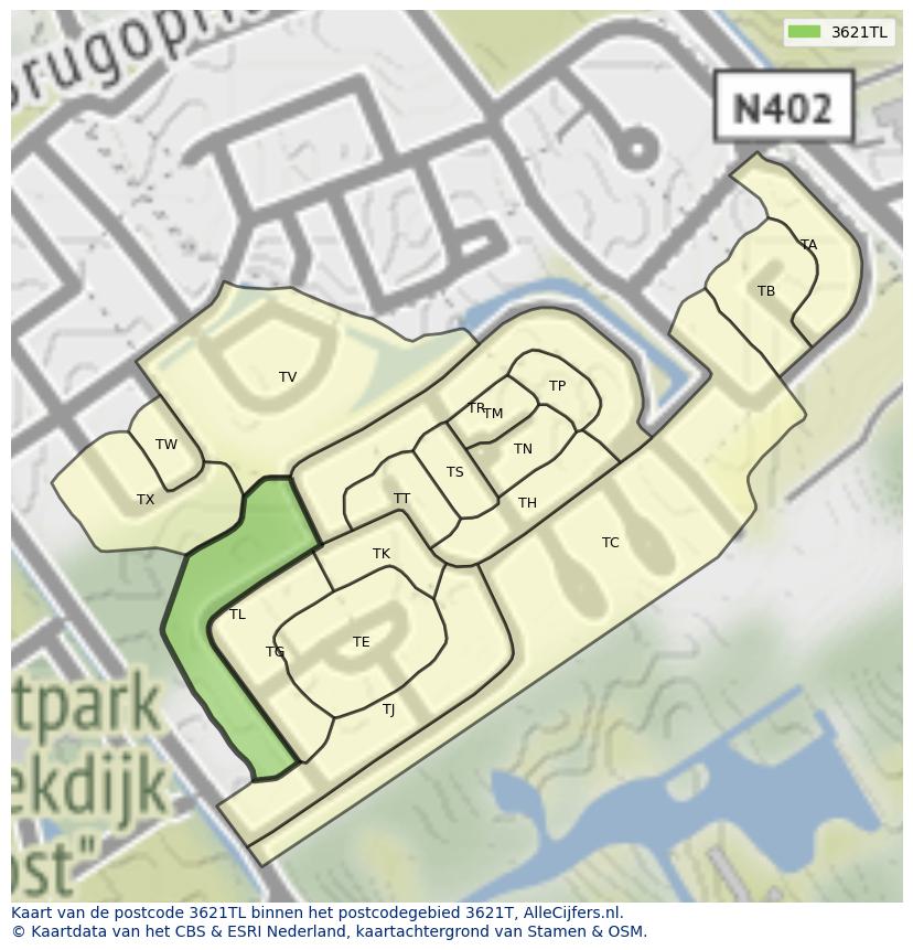 Afbeelding van het postcodegebied 3621 TL op de kaart.