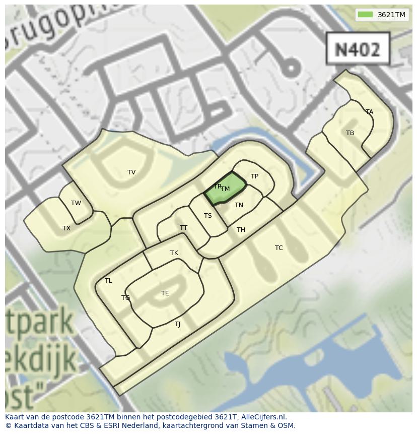 Afbeelding van het postcodegebied 3621 TM op de kaart.