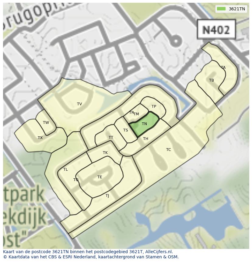 Afbeelding van het postcodegebied 3621 TN op de kaart.