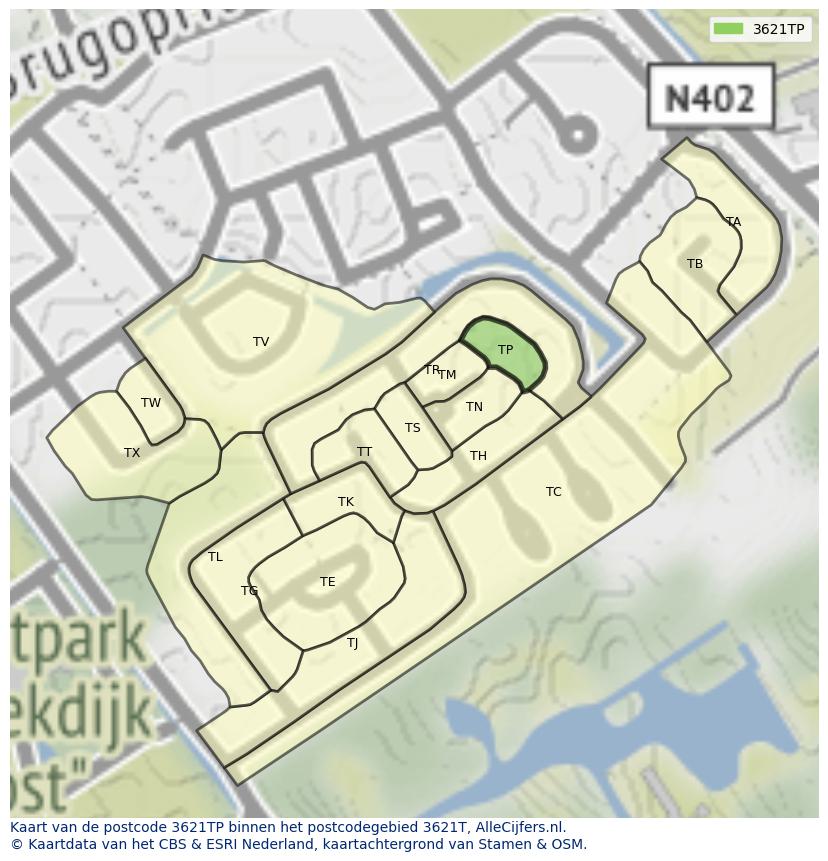 Afbeelding van het postcodegebied 3621 TP op de kaart.