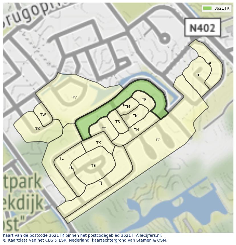 Afbeelding van het postcodegebied 3621 TR op de kaart.