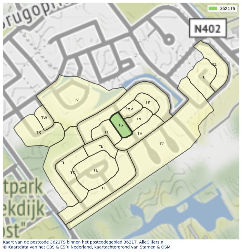 Afbeelding van het postcodegebied 3621 TS op de kaart.