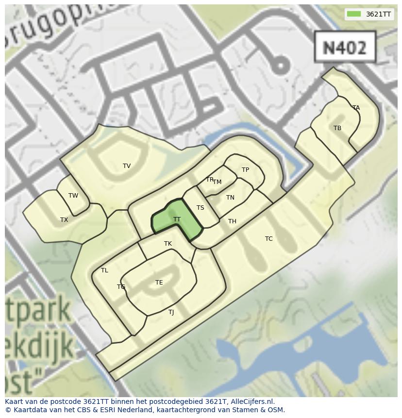 Afbeelding van het postcodegebied 3621 TT op de kaart.