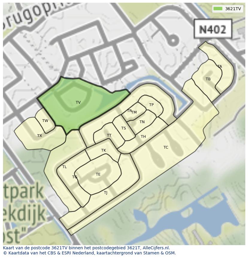 Afbeelding van het postcodegebied 3621 TV op de kaart.