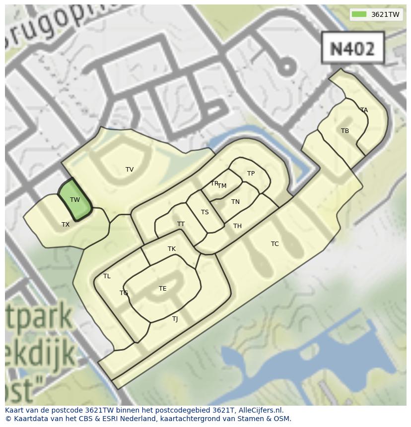 Afbeelding van het postcodegebied 3621 TW op de kaart.