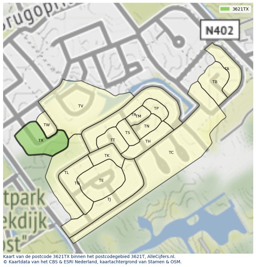 Afbeelding van het postcodegebied 3621 TX op de kaart.