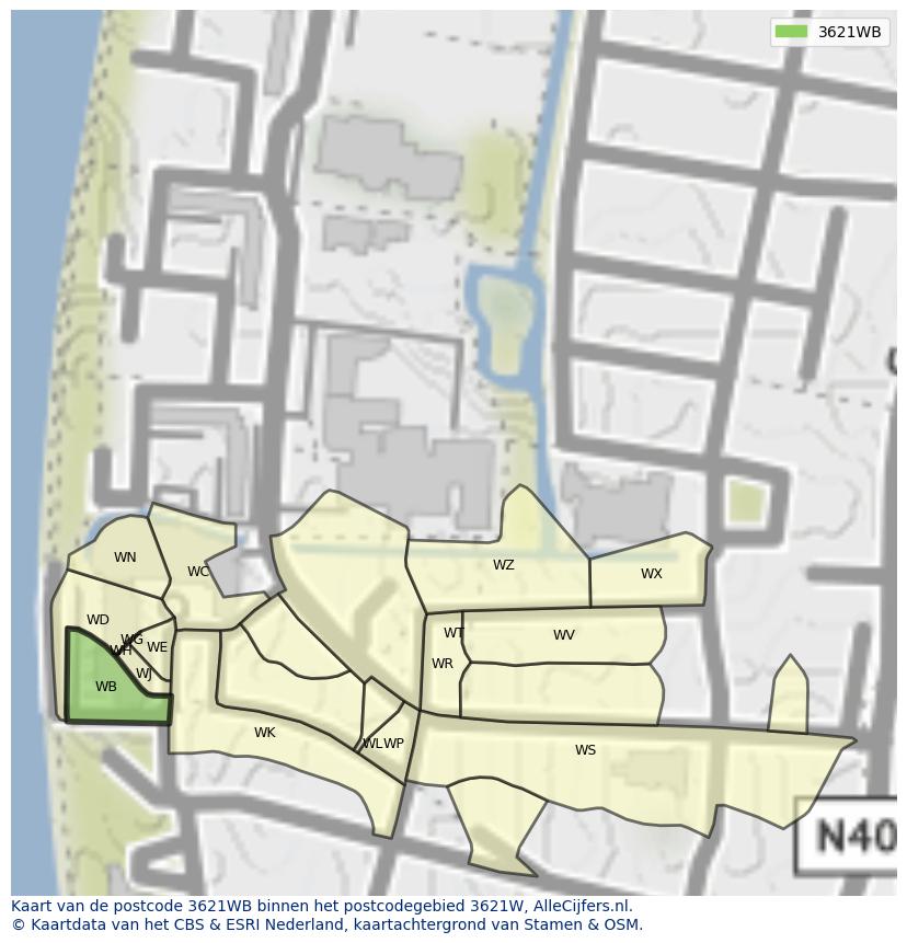 Afbeelding van het postcodegebied 3621 WB op de kaart.