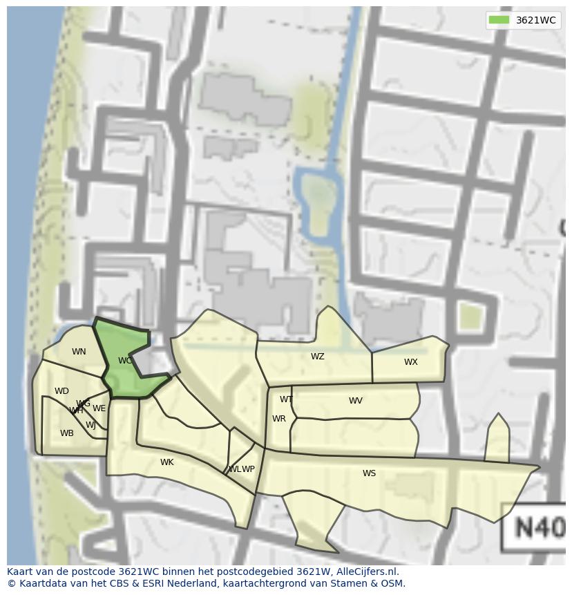 Afbeelding van het postcodegebied 3621 WC op de kaart.