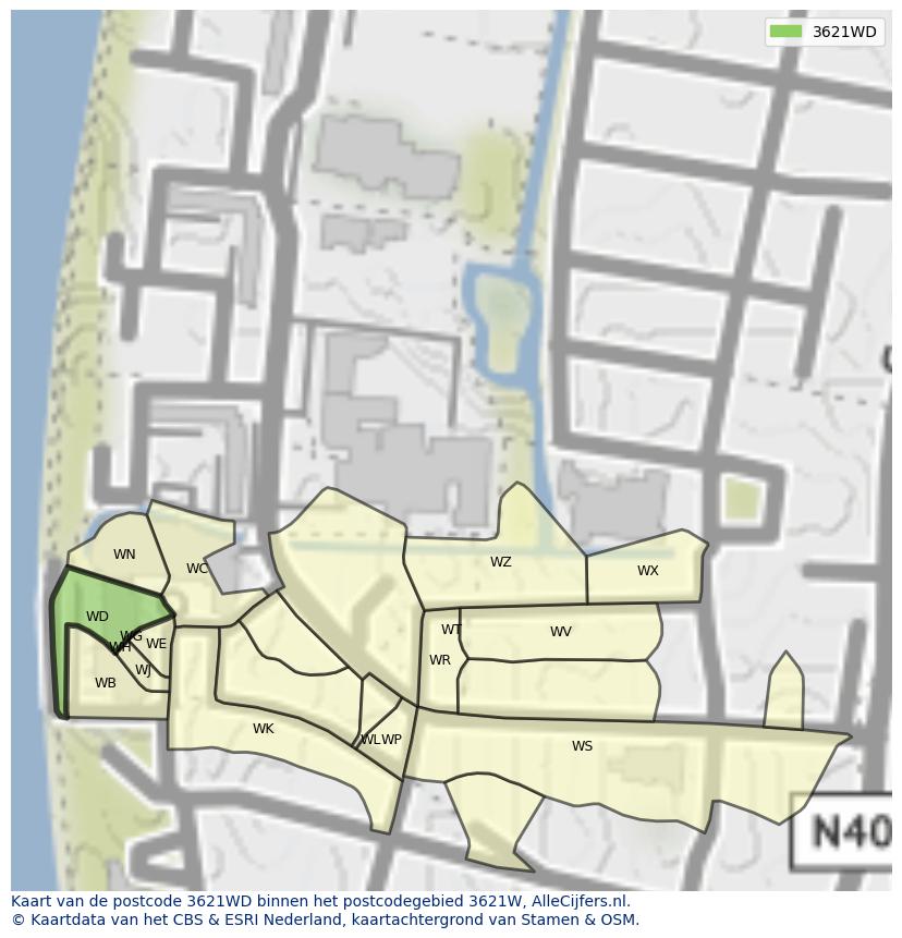 Afbeelding van het postcodegebied 3621 WD op de kaart.