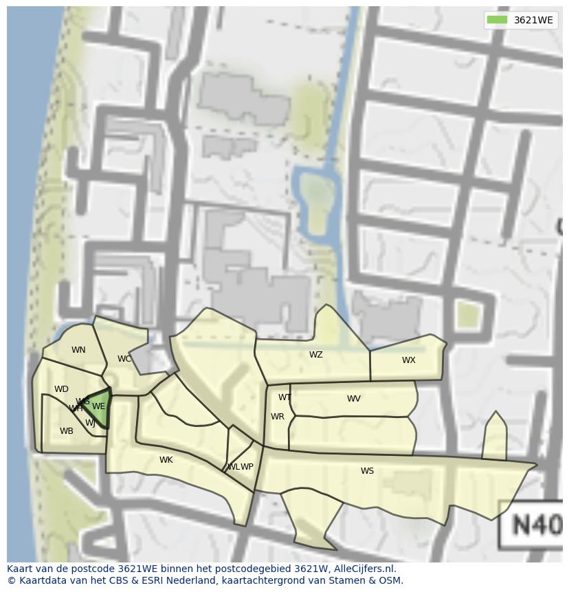 Afbeelding van het postcodegebied 3621 WE op de kaart.