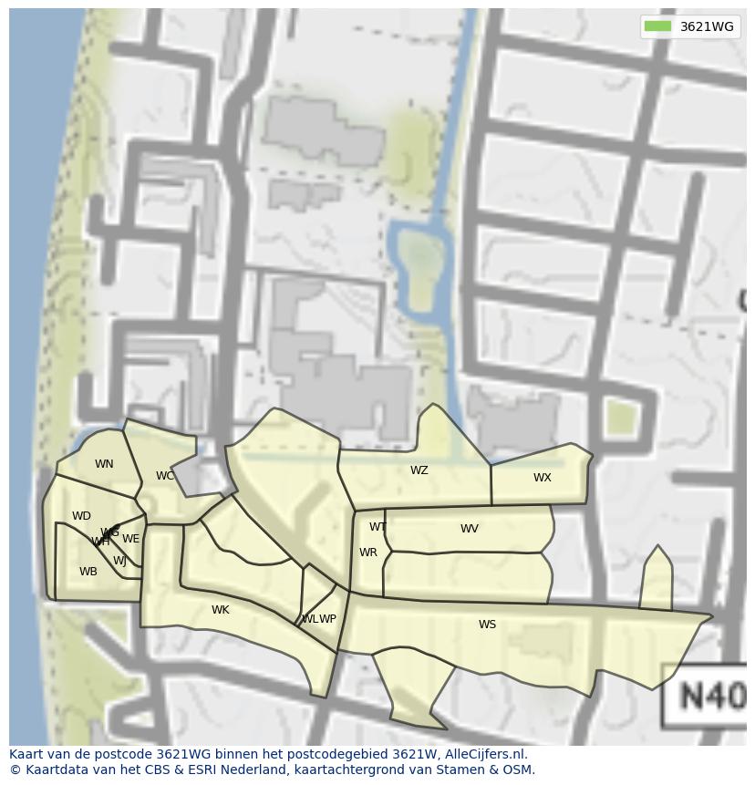 Afbeelding van het postcodegebied 3621 WG op de kaart.