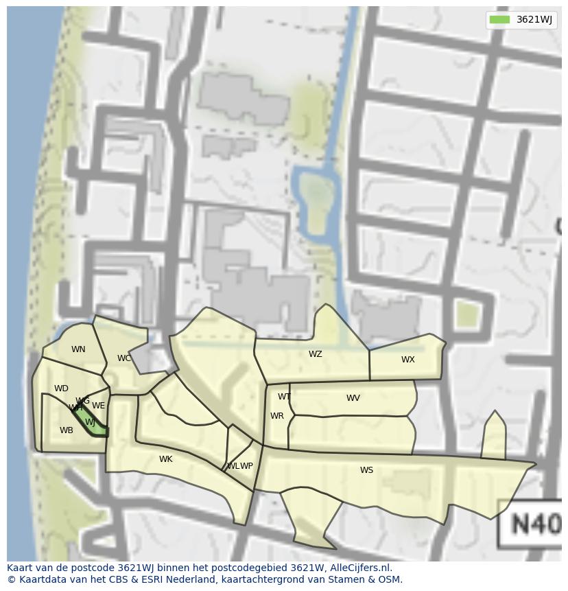 Afbeelding van het postcodegebied 3621 WJ op de kaart.