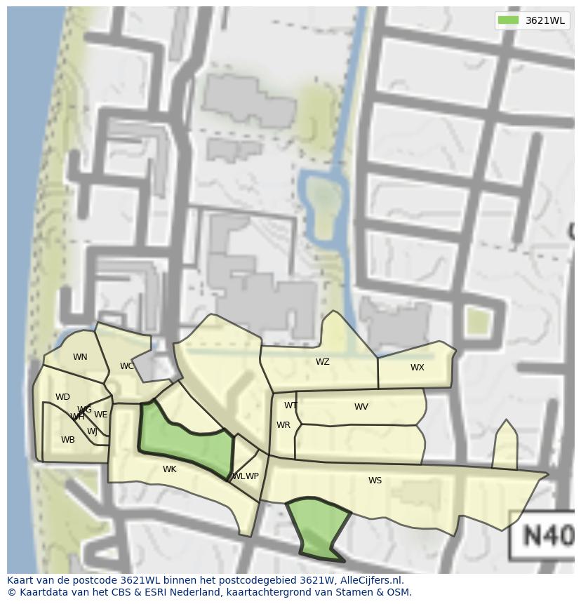 Afbeelding van het postcodegebied 3621 WL op de kaart.