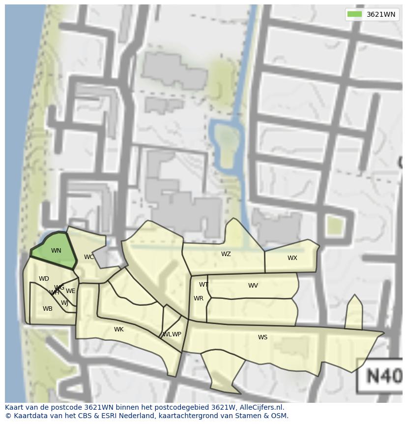 Afbeelding van het postcodegebied 3621 WN op de kaart.