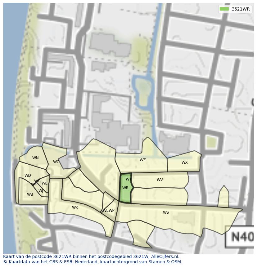 Afbeelding van het postcodegebied 3621 WR op de kaart.