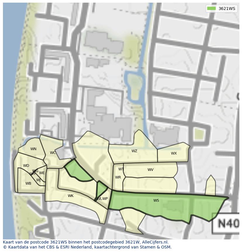 Afbeelding van het postcodegebied 3621 WS op de kaart.