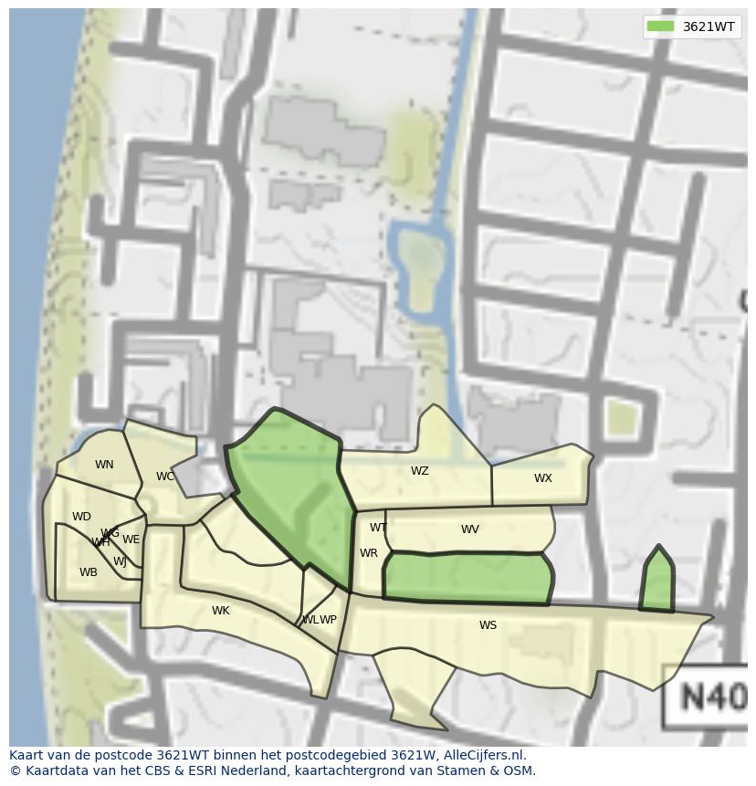Afbeelding van het postcodegebied 3621 WT op de kaart.