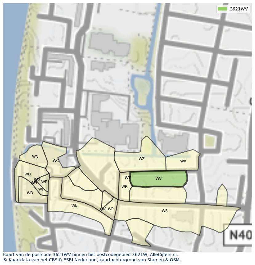 Afbeelding van het postcodegebied 3621 WV op de kaart.