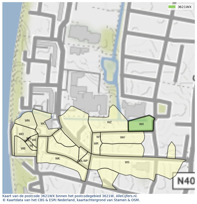 Afbeelding van het postcodegebied 3621 WX op de kaart.