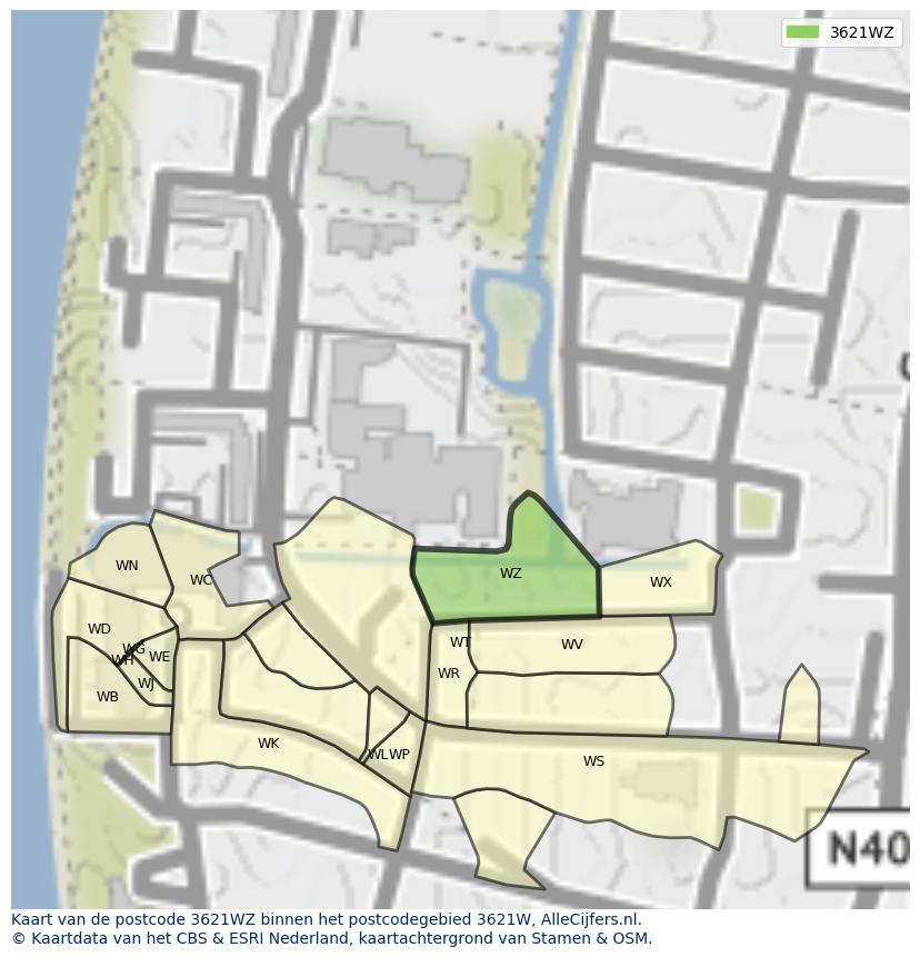 Afbeelding van het postcodegebied 3621 WZ op de kaart.