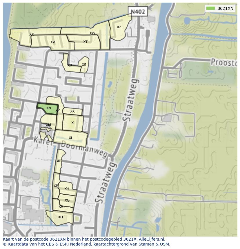 Afbeelding van het postcodegebied 3621 XN op de kaart.
