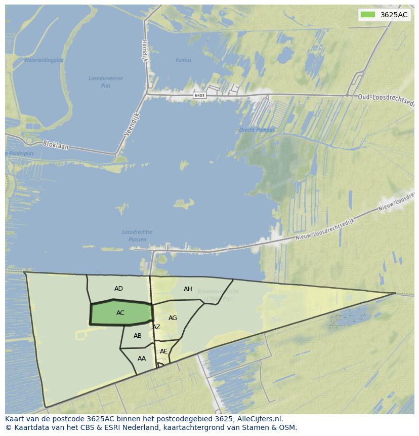 Afbeelding van het postcodegebied 3625 AC op de kaart.